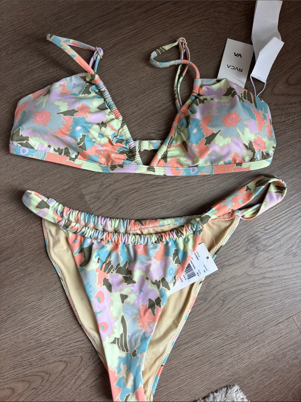 RVCA Pastel Floral Bikini Bottoms in Peach, Mint & Lavender